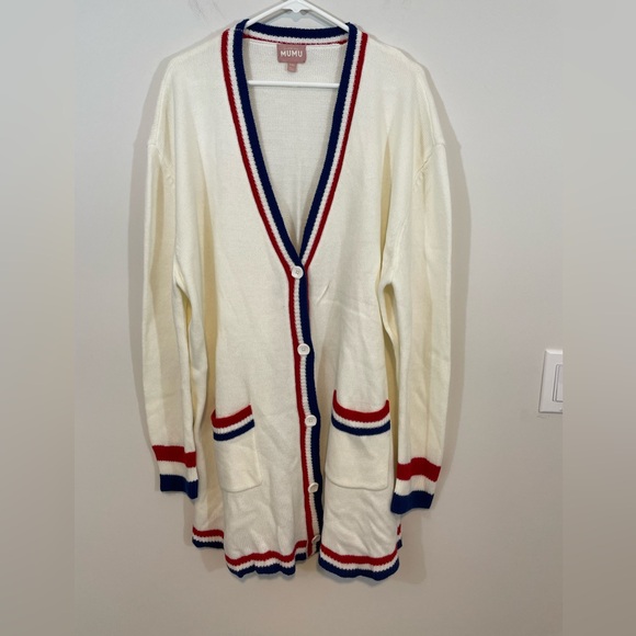 SHOW ME YOUR MUMU Lambert Cardigan womens 2XL Varsity USA Stripe Red White Blue - Picture 4 of 11